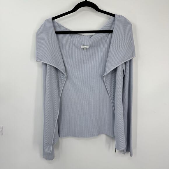 Cache ribbed knit zip up top wide collar size Large light blue Long Sleeves - Picture 12 of 13